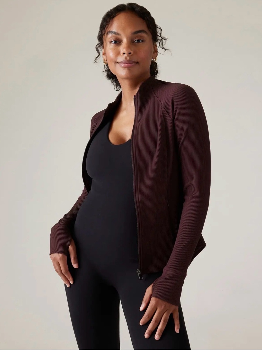 Athleta Salutation Ribbed Jacket Cabernet Burgundy Full Zip M